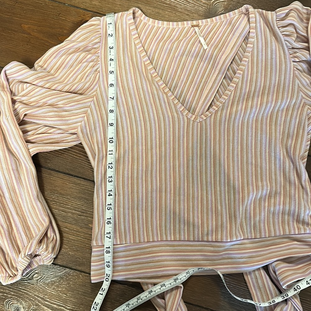 Free People Autumn Nights Striped Tulip Tie-Back Top Orchid Rain V-Neck - Picture 5 of 10